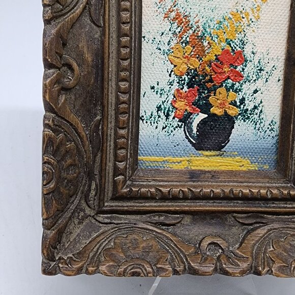 Antique Ornate Wooden Carved Picture Frame With Oil Painting 2x2.25" - Picture 7 of 13